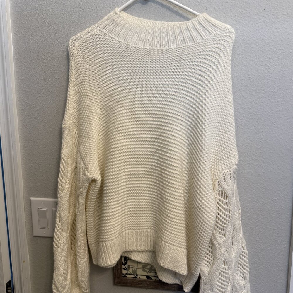 Cream Chunky Knit Crewneck Sweater